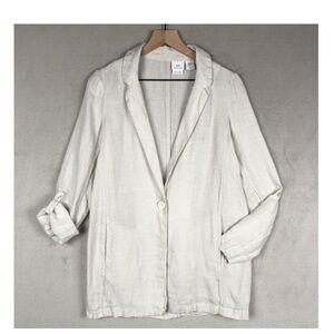HALSTON 100% Linen Casual Blazer Women's Sz S Ivory One Button and Pockets
